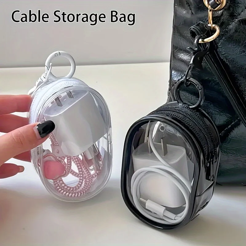 Cable Winder Keychain - Портативная мини-сумка на молнии с прозрачным