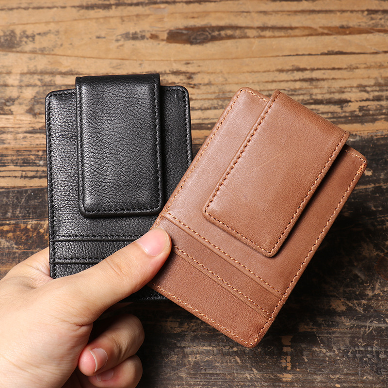 Money Clip Magnetic - Мужской тонкий кожаный кошелек-зажим для денег