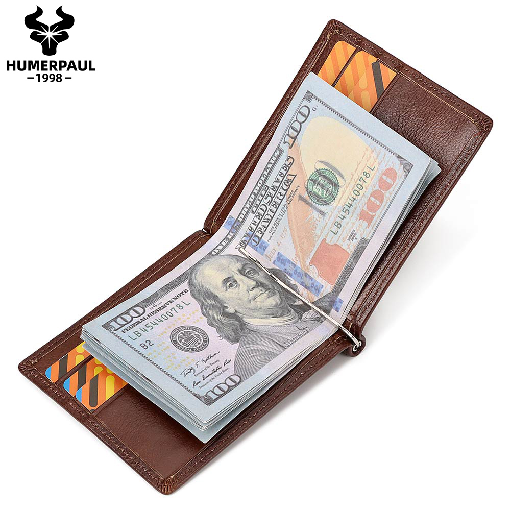 Money Clip Magnetic - Мужской тонкий кошелек из натуральной кожи